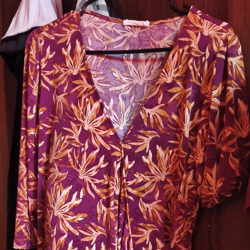Elegant Purple and Orange Leaf Print Blouse